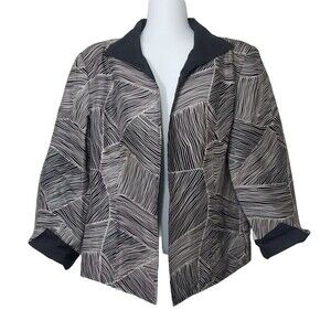 Vintage MXI Blazer Jacket Womens 10 Black White 100% Silk Lined Suit